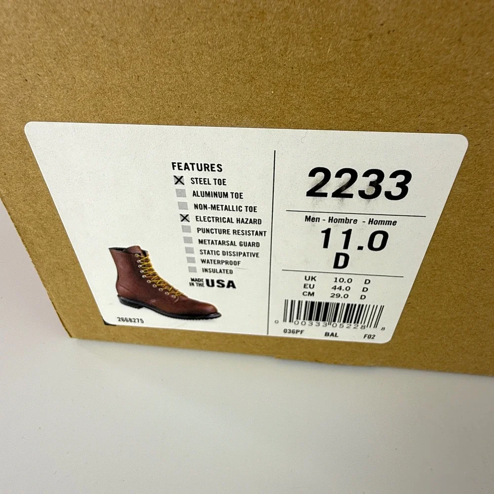 Red Wing 2233 SuperSole 8 Inch Steel Toe Work Boots Mens 11 D Brown Leather USA